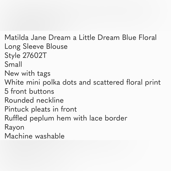 Matilda Jane Brilliant Daydream Dream A Little Dream Top Size Small - Picture 7 of 7